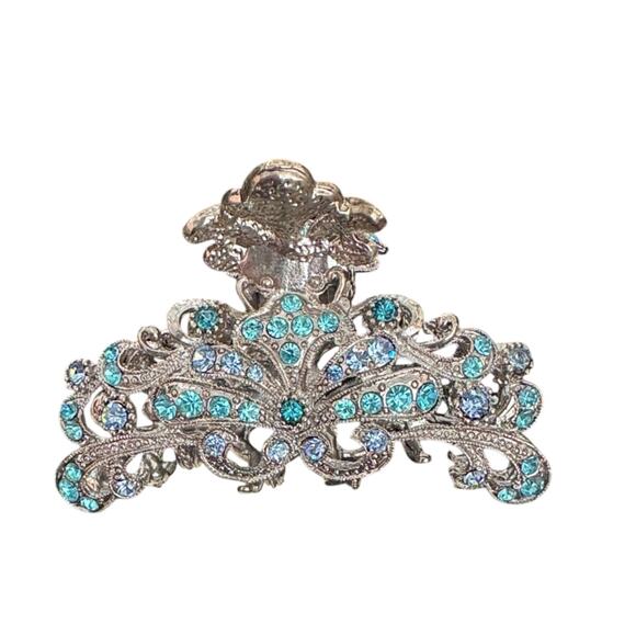 Vintage Silver Hairclip with blue crystals - Picture 1 of 2
